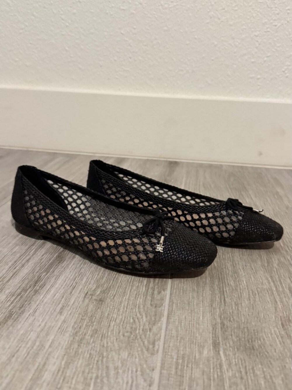 Sam Edelman Black Mesh Cap Toe Ballet Flats Bow Y2K 7.5
